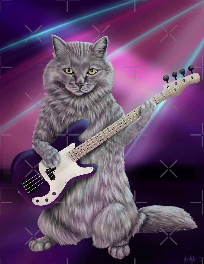 "Bass Cat Rock band kitty playing the bass guitar" by Mehu Redbubble