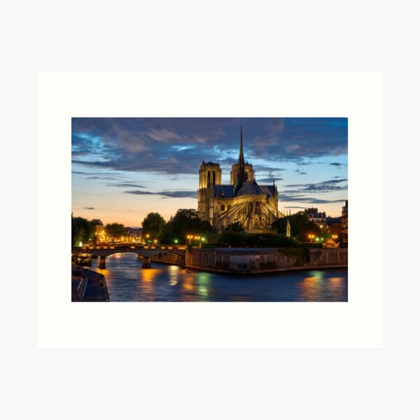 Notre Dame Cathedral at night Art Print