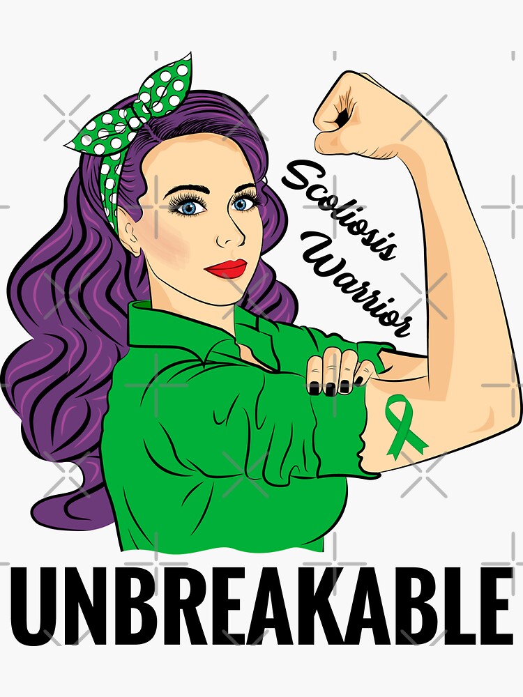 "Scoliosis Warrior Unbreakable Awareness Green Ribbon" Sticker for Sale