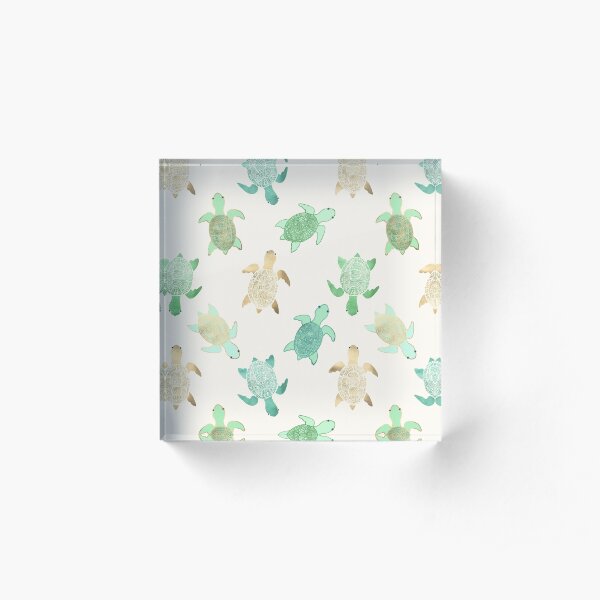 Gilded Jade & Mint Turtles Acrylic Block