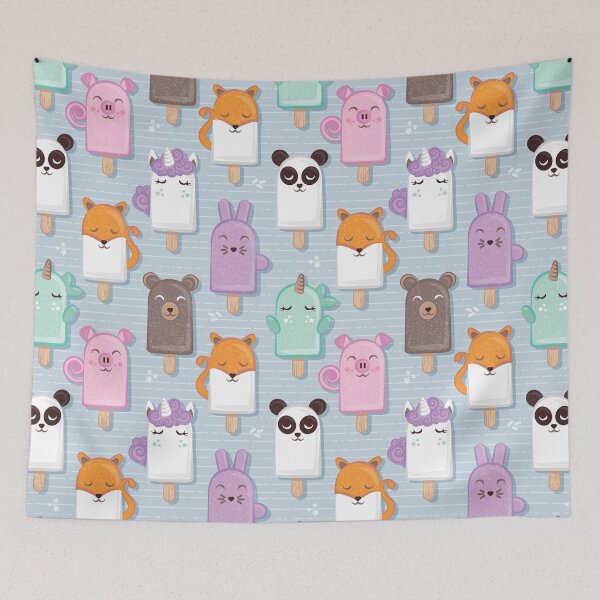 Item preview, Kawaii Cuddly Animal Ice Creams // pale blue background designed and sold by SelmaCardoso.