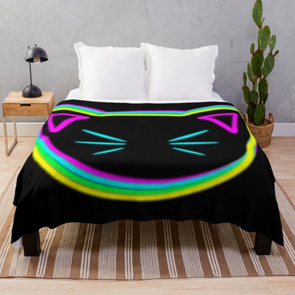Item preview, neon cat head with blue whiskers and rainbow colors designed and sold by M-Lorentsson.