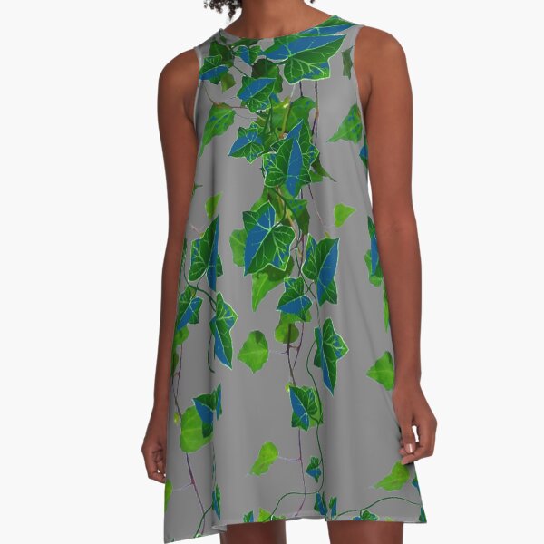 GARDEN ART BLUE-GREEN TRAILING IVY HOUSE PLANTS A-Line Dress