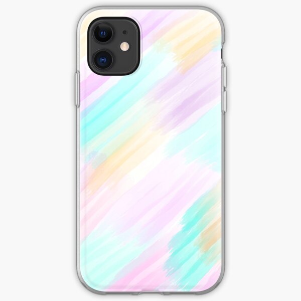 Girly Light Pink Yellow Teal Brushstrokes Pattern iPhone Soft Case