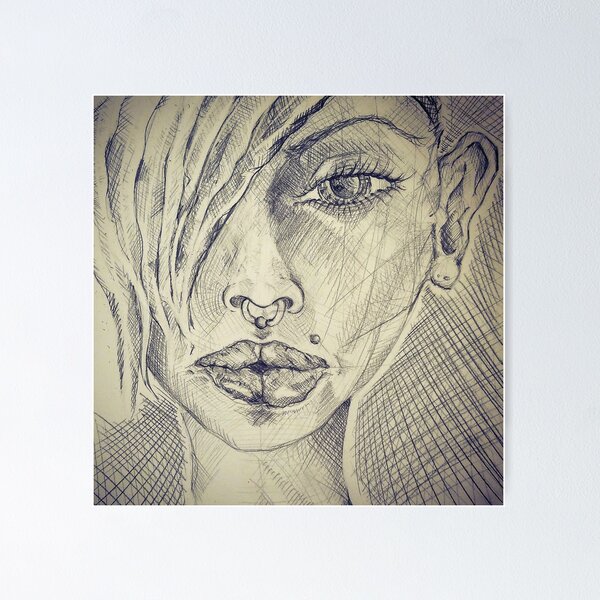 Item preview, Cross Hatch Black & White Portrait of Woman designed and sold by crouch9x.