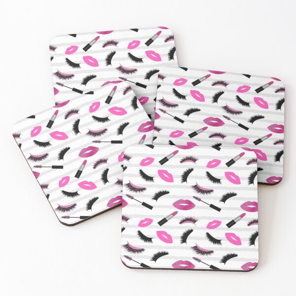 Item preview, Lips, lashes, mascara and lipstick with pink glitter effect seamless pattern designed and sold by sashica.