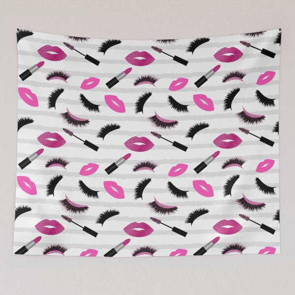Item preview, Lips, lashes, mascara and lipstick with pink glitter effect seamless  pattern designed and sold by sashica.