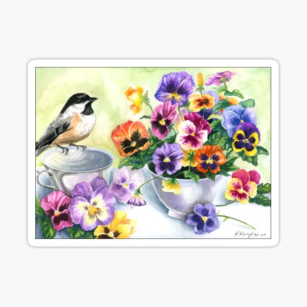Item preview, Little Sip  - Chickadee with Pansies designed and sold by ferinefire.