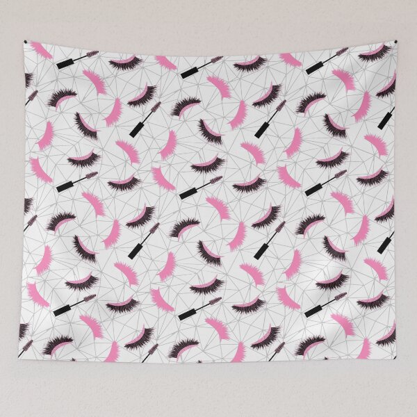 Item preview,  Lashes  and mascara  with pink glitter effect and net  seamless  pattern designed and sold by sashica.