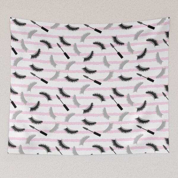 Item preview, Lashes  and mascara  with silver glitter effect and stripes seamless  pattern designed and sold by sashica.