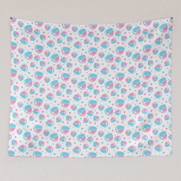 Item preview, Baby Feet and Hearts Seamless Pattern in pink and blue color designed and sold by sashica.