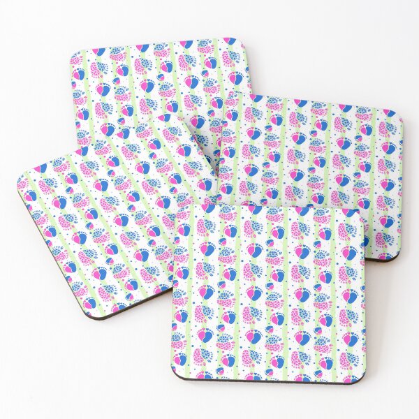 Item preview, Baby Feet and Hearts Seamless Pattern in pink and blue color with light green stripes designed and sold by sashica.