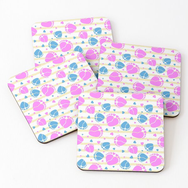 Item preview, Baby Feet and Hearts Seamless Pattern in blue and pink color with yellow stripes designed and sold by sashica.