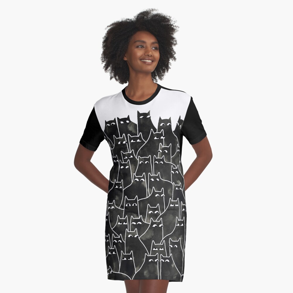 Suspicious Cats Graphic T-Shirt Dress