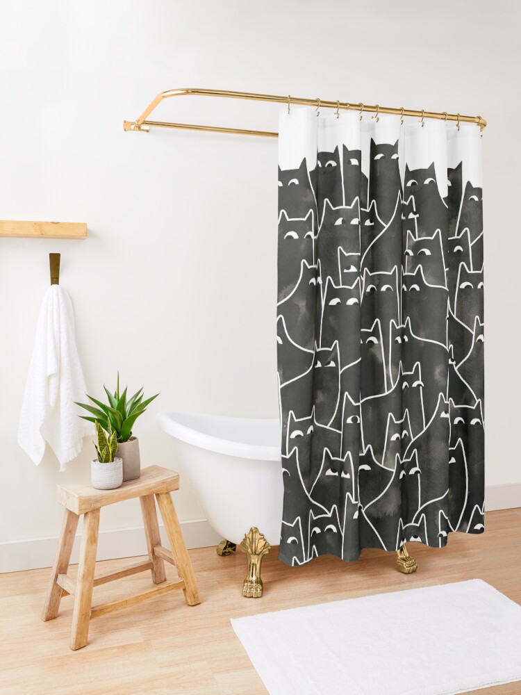 Thumbnail 3 of 5, Shower Curtain, Suspicious Cats designed and sold by littleclyde.