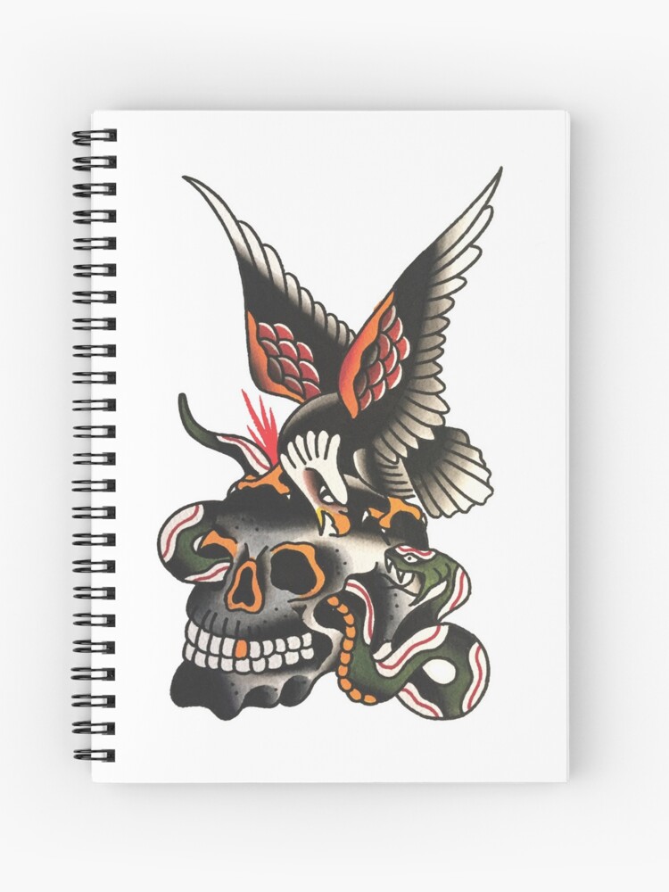 Cuaderno de espiral «Águila tradicional y serpiente con diseño de tatuaje de  calavera» de F-T-T | Redbubble