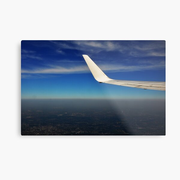plane wing, blue sky, Metal Print