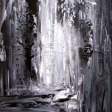 Black and White Abstract Waterfall Painting GRANDEUR by Holly