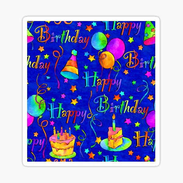 Bright Happy Birthday Design on Blue Sticker
