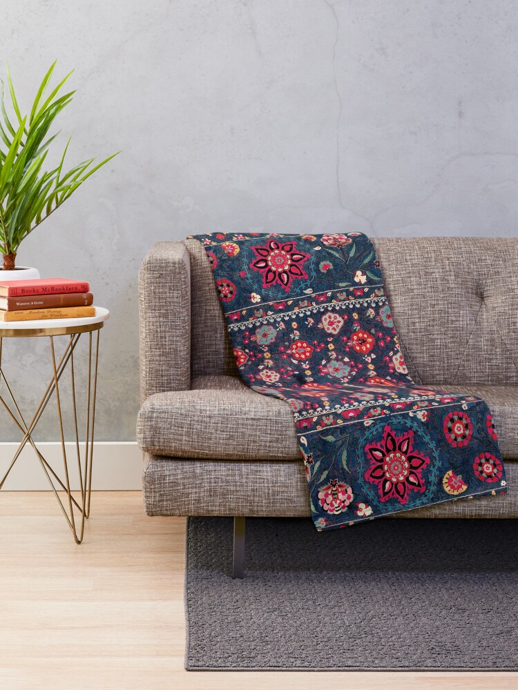 Alternate view of Lakai Suzani Shakhrisyabz Uzbek Embroidery Print Throw Blanket
