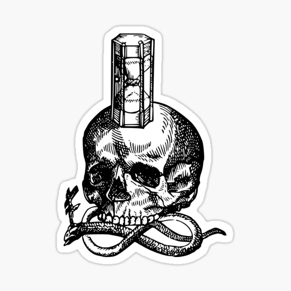 Vista previa del artículo con la obra «Cráneo estoico, "El tiempo es un ladrón"», diseñado y vendido por TheContactor.