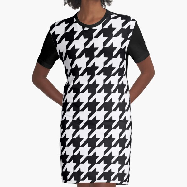 Black and white houndstooth pattern Graphic T-Shirt Dress