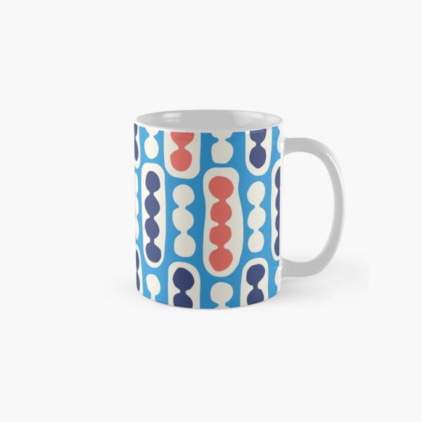 Pebbles and Pods pattern in bright blue, coral red, dark blue denim, cream Classic Mug