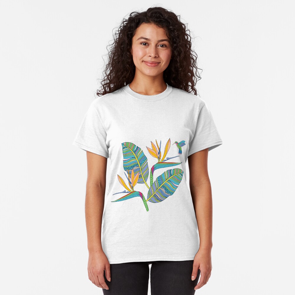 Bohemian Birds of Paradise on pink Classic T-Shirt