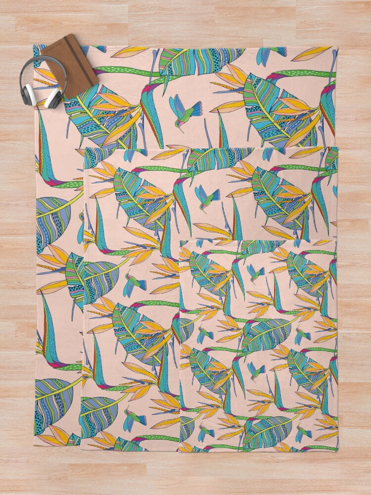 Alternate view of Bohemian Birds of Paradise on pink Throw Blanket