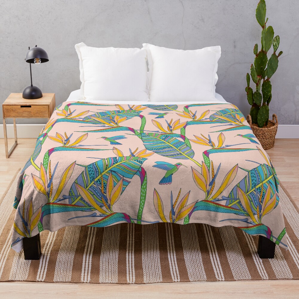 Bohemian Birds of Paradise on pink Throw Blanket