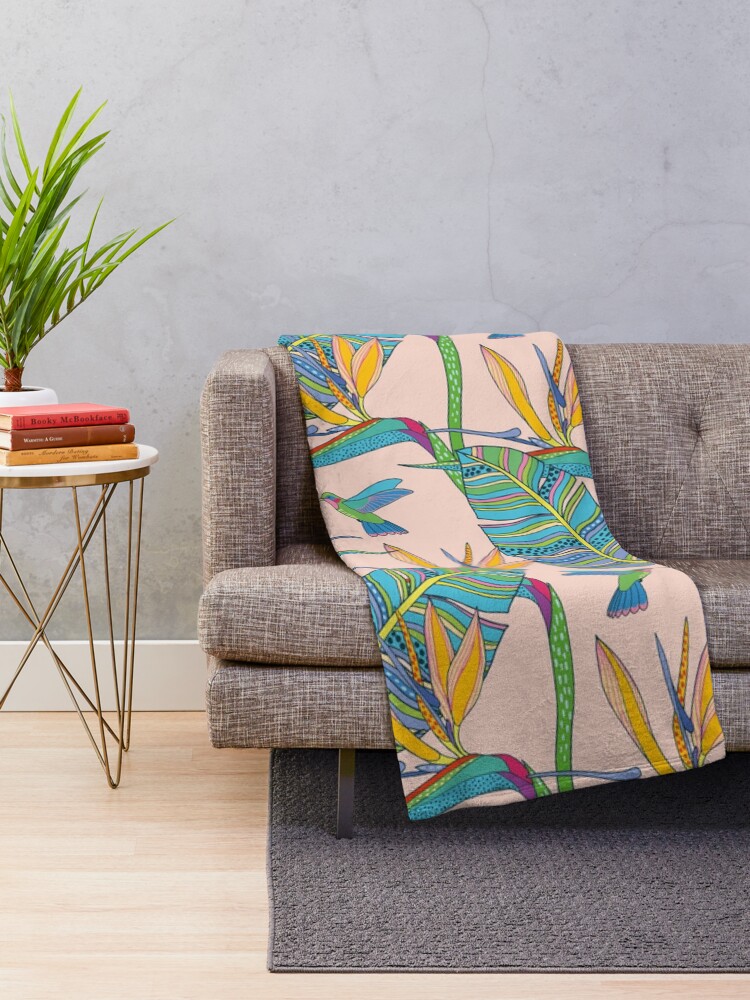 Alternate view of Bohemian Birds of Paradise on pink Throw Blanket