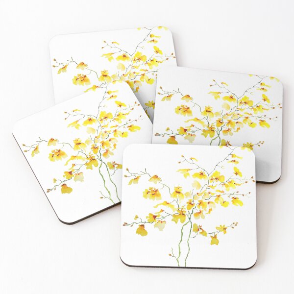 Item preview, hand painted yellow Oncidium Orchid watercolor designed and sold by ColorandColor.