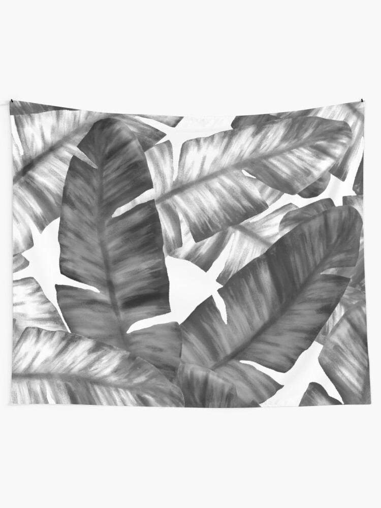 Black And White Tropical Banana Leaves Pattern Tapestry By Oursunnycdays Redbubble