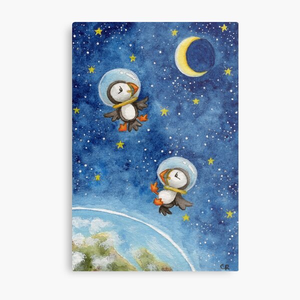 Space Puffins Metal Print