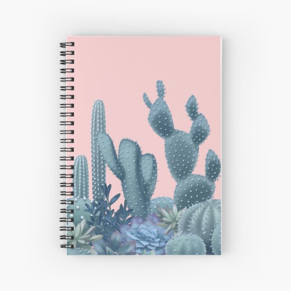 Serenity Cacti on Rose Quartz Background Spiral Notebook