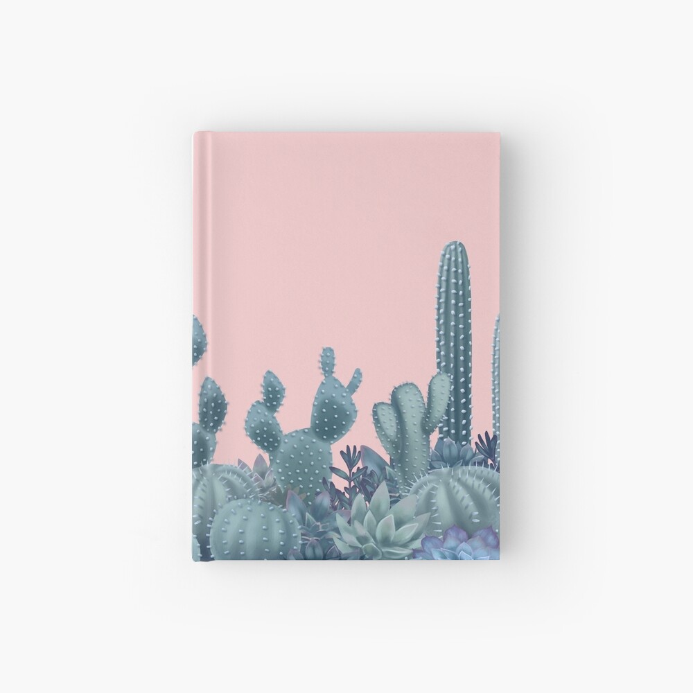 Serenity Cacti on Rose Quartz Background Hardcover Journal
