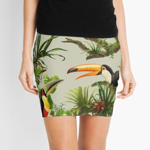 Toucans and bromeliads - canvas background Mini Skirt