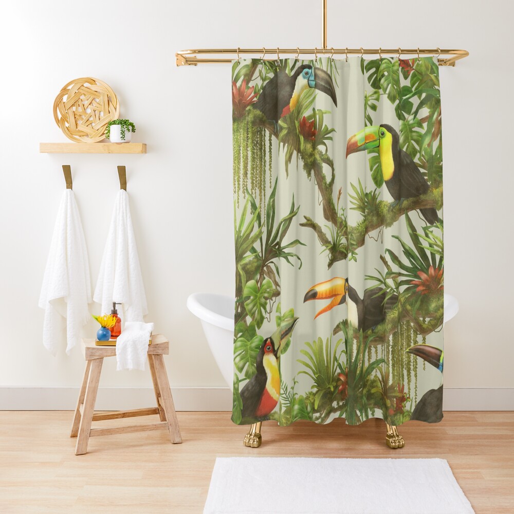 Toucans and bromeliads - canvas background Shower Curtain