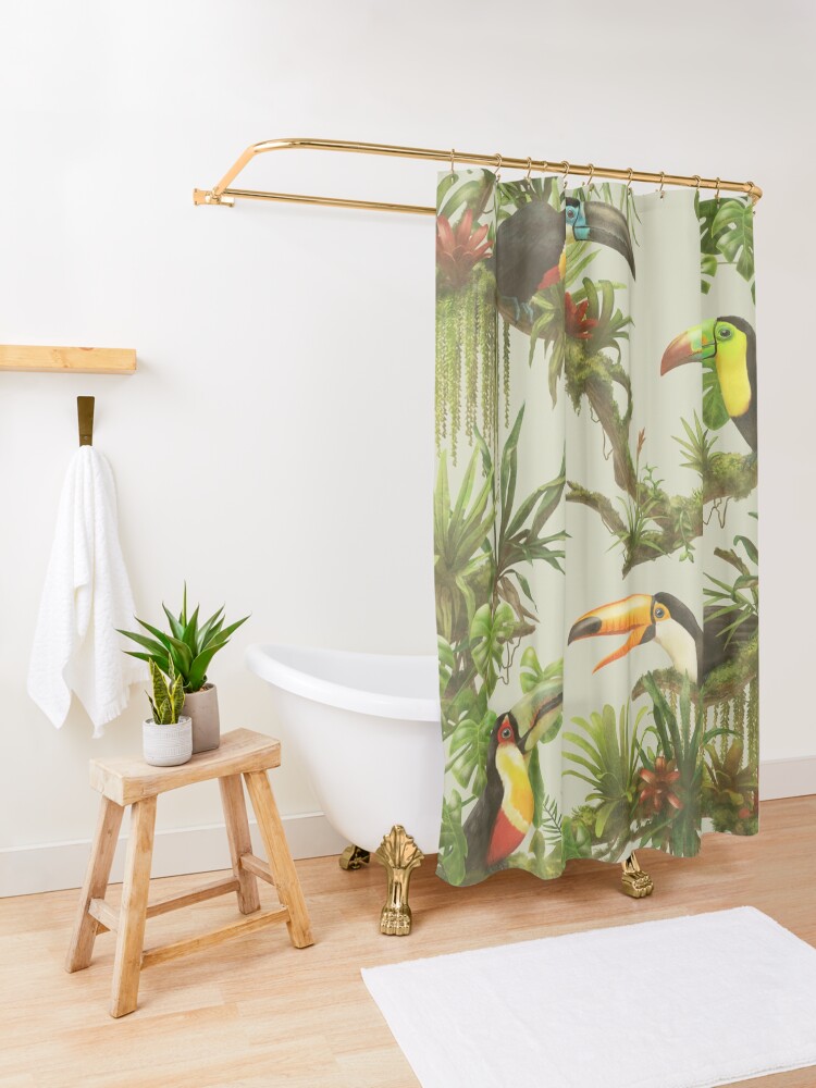 Alternate view of Toucans and bromeliads - canvas background Shower Curtain