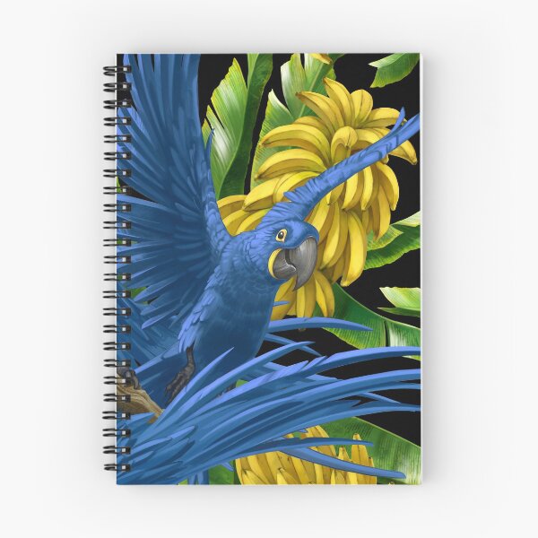 Item preview, Hyacinth Macaws and Bananas Stravaganza (black background) designed and sold by Iker Paz Studio.