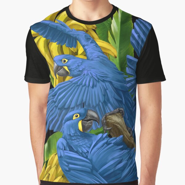 Hyacinth Macaws and Bananas Stravaganza (black background) Graphic T-Shirt