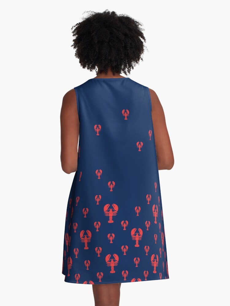 Thumbnail 3 of 4, A-Line Dress, Lobster Squadron on navy designed and sold by ikerpazstudio.