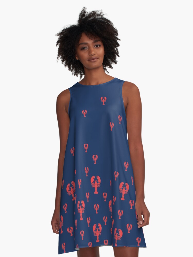 Thumbnail 1 of 4, A-Line Dress, Lobster Squadron on navy designed and sold by ikerpazstudio.