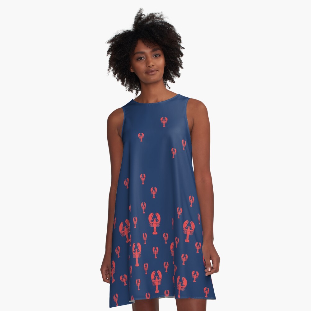 Lobster Squadron on navy A-Line Dress