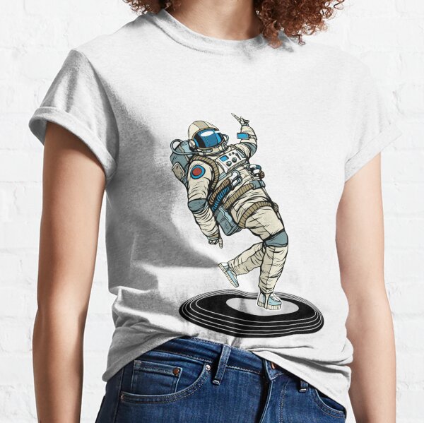 Men's Disco Astronaut Galaxy Planets Spaceship Print V Neck Fashion Top T-shirt