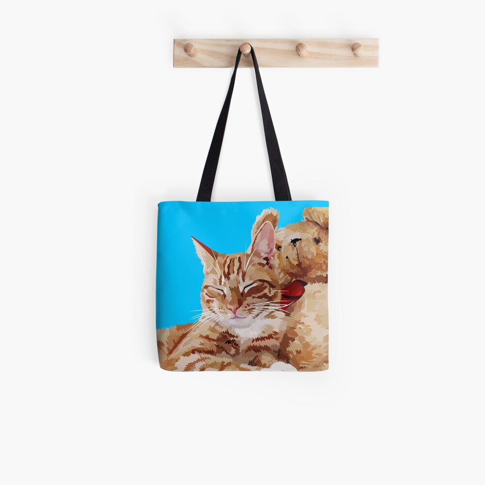 Cat with teddybear Tote Bag