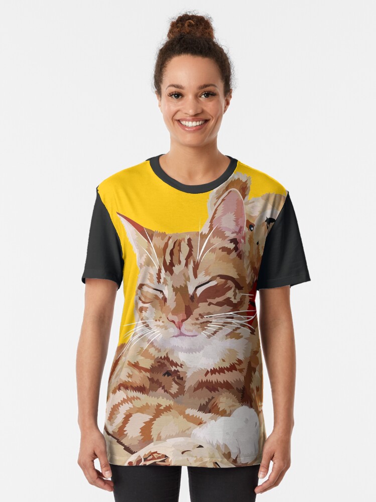 Alternate view of Cat with teddybear Graphic T-Shirt