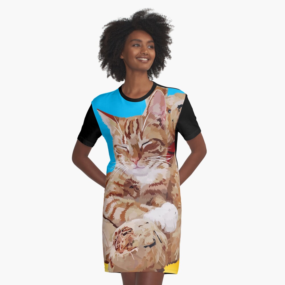 Cat with teddybear Graphic T-Shirt Dress