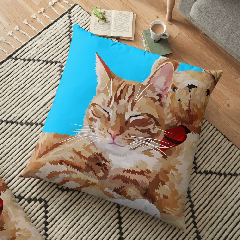 Cat with teddybear Floor Pillow