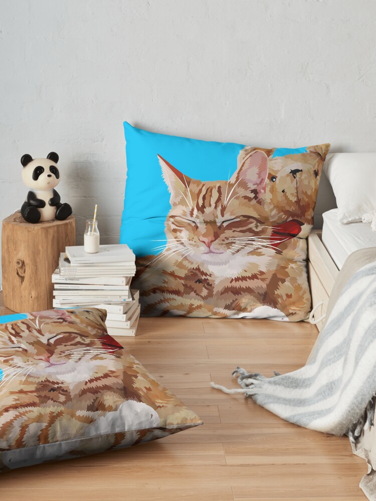 Alternate view of Cat with teddybear Floor Pillow